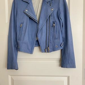 Leather light blue motor jacket